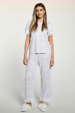 طقم بجامة مطبوع بأكمام قصيرة ودانتيل product image